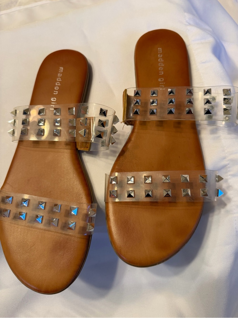 Madden Girl Clear Studded Slide Sandals - Brown Size 9